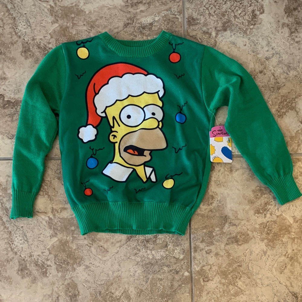 Simpsons XS 4-5 Homer Christmas Festive Green Kids Sweater holiday shirt